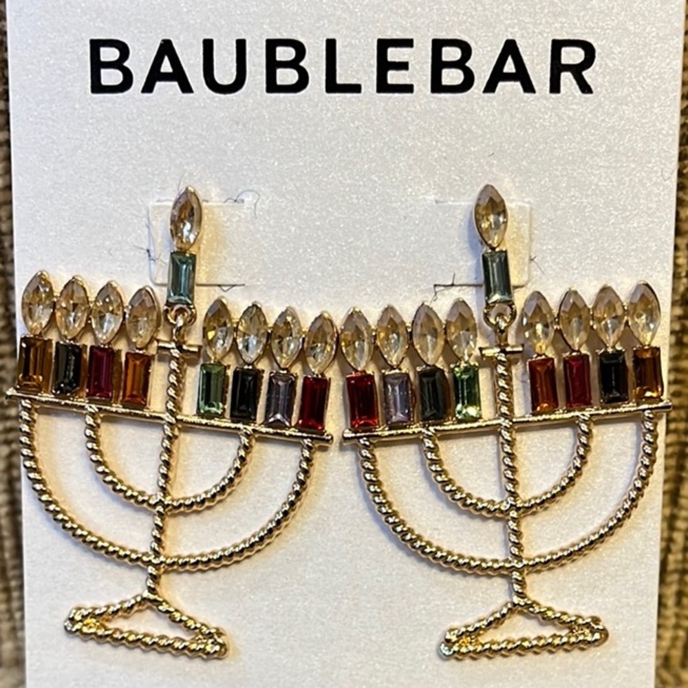 BaubleBar Gold and Multicolor Menorah Earrings